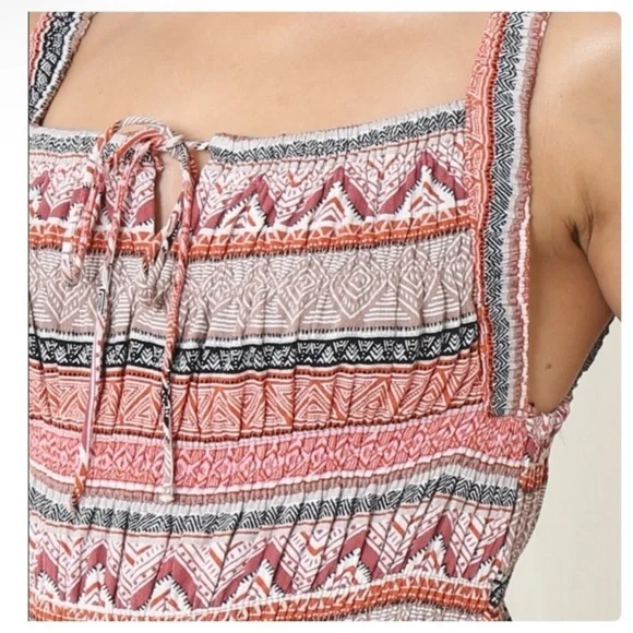 Smocked Maxi Dress Partially Lined Top - Picture 4 of 8